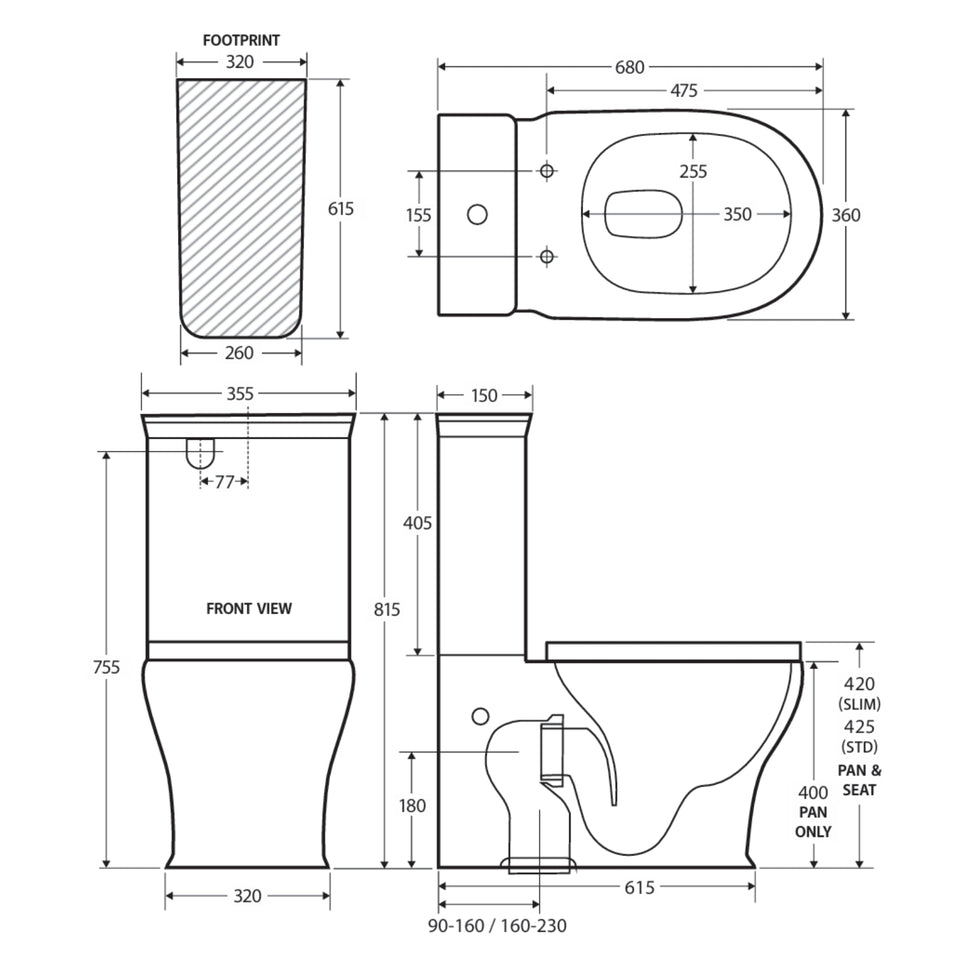Fienza Lillian Tornado Flush Back-to-Wall Toilet Suite, Thick Seat, Gloss White