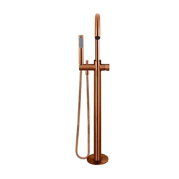 Meir Pinless Round Freestanding Bath Spout and Hand Shower Lustre Bronze