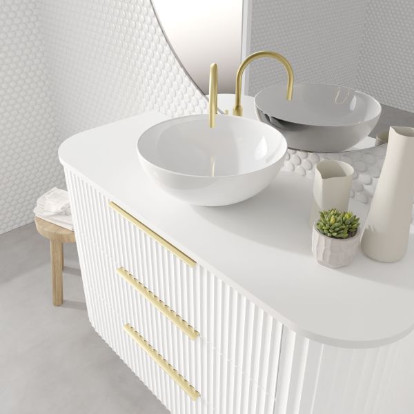 Marquis Shore Floor Standing Vanity on Legs with Symphony Solid Surface Top and Basin