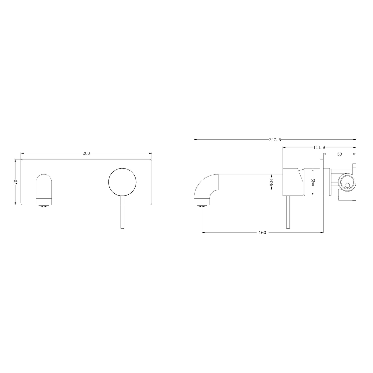 Technical Drawing: Nero Mecca Wall Basin Mixer 160mm Spout Matte Black
