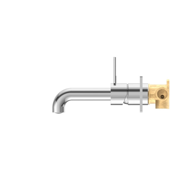 Nero Mecca Wall Basin Mixer Handle Up 185mm Spout Chrome Side View | The Blue Space