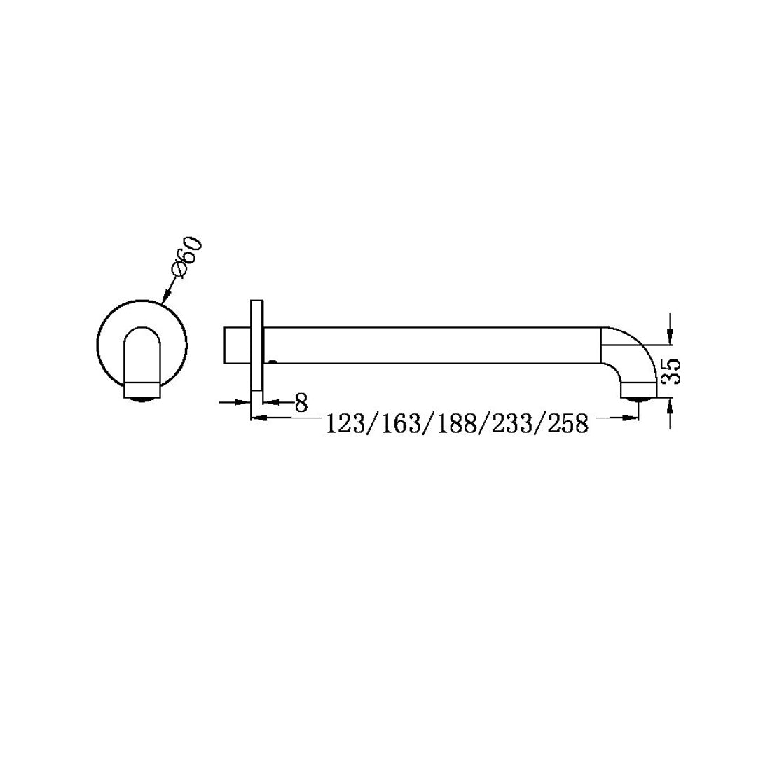 Nero Mecca Basin/Bath Spout Only technical drawing | The Blue Space