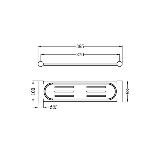 Technical Drawing Nero New Mecca Metal Shower Shelf Gun Metal  NR2387aGM | The Blue Space