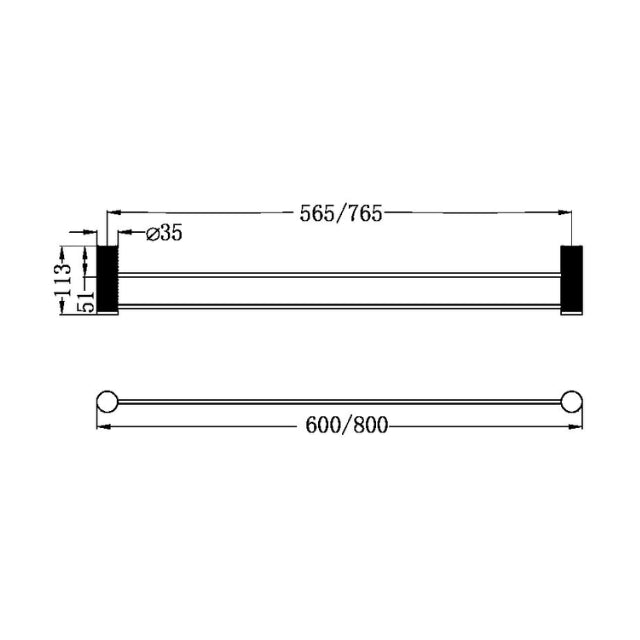 Nero Opal Double Towel Rail 800mm Brushed Nickel