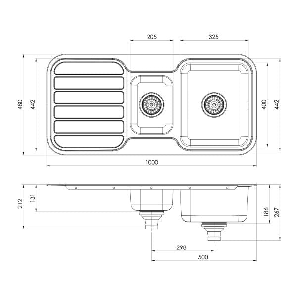 Phoenix 1000 Series 1-1/3 Bowl Sink 1000 x 480mm