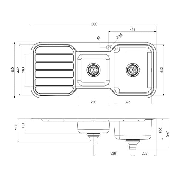 Phoenix 1000 Series 1-3/4 Bowl Sink 1080 x 480mm