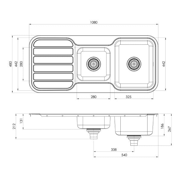 Phoenix 1000 Series 1-3/4 Bowl Sink 1080 x 480mm