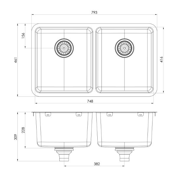 Phoenix 2000 Series Double Bowl Sink 793 x 461mm