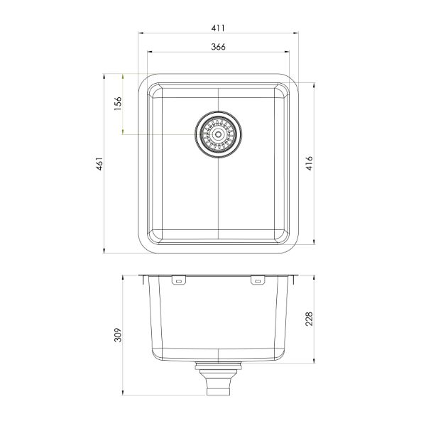 Phoenix 2000 Series Single Bowl Sink 411 x 461mm