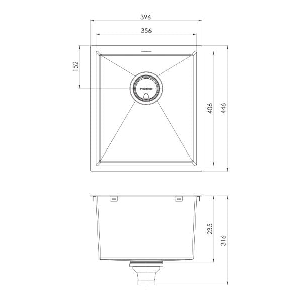 Phoenix 4000 Series Single Bowl Sink 396 x 446mm