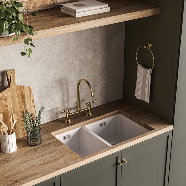 Phoenix 5000 Series 1-3/4 Bowl Quartz Resin Sink 715 x 468mm Matte White RH Bowl The Blue Space - lifestyle image