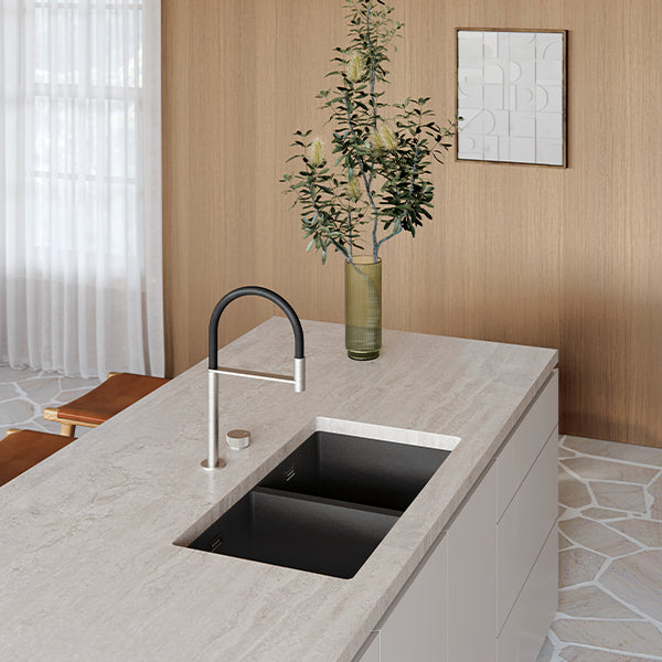 Phoenix 5000 Series Double Bowl Quartz Resin Sink 804 x 468mm Matte Black The Blue Space - lifestyle image