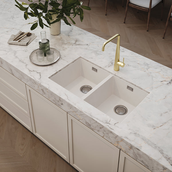 Phoenix 5000 Series Double Bowl Quartz Resin Sink 804 x 468mm Matte White The Blue Space - lifestyle image