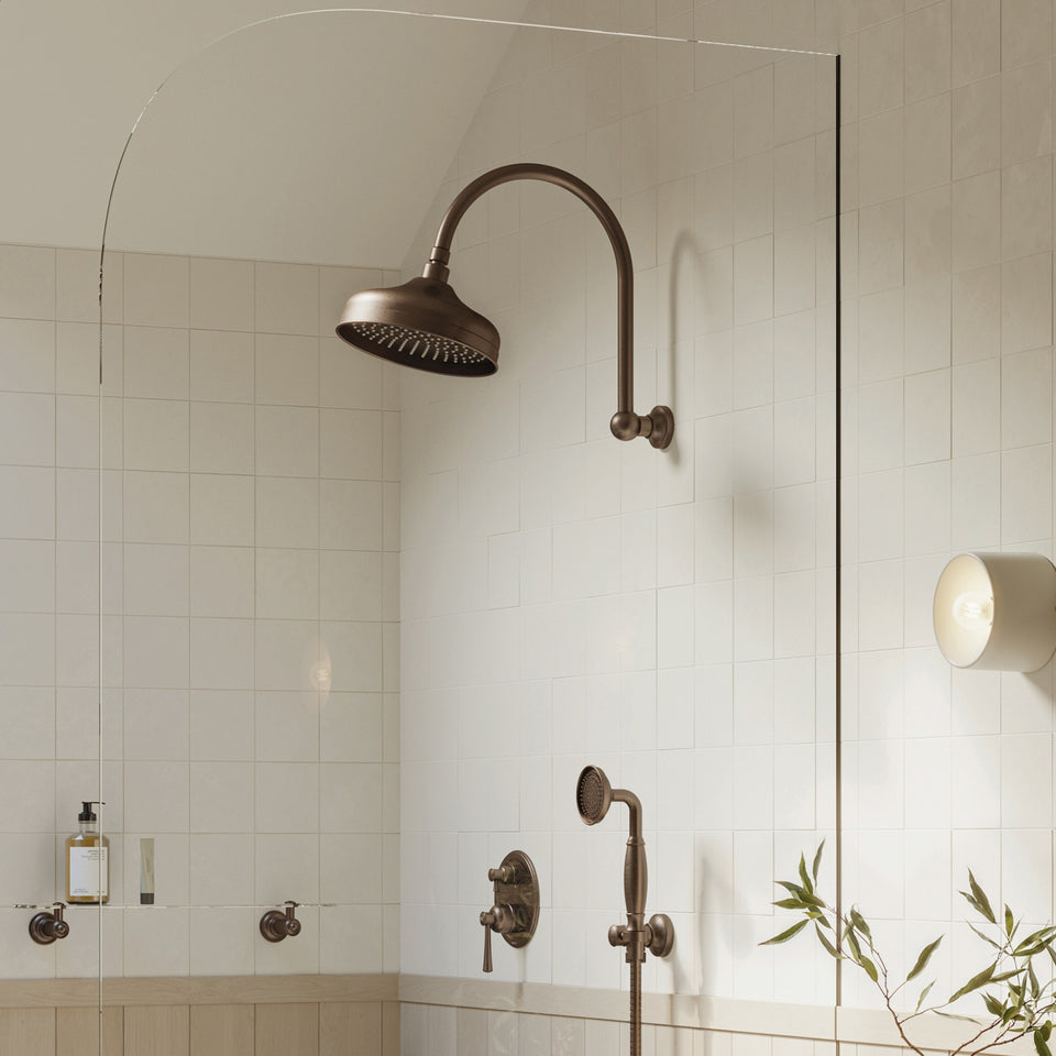 Phoenix Cromford High-Rise Shower Arm & Rose 210mm - Brushed Bronze