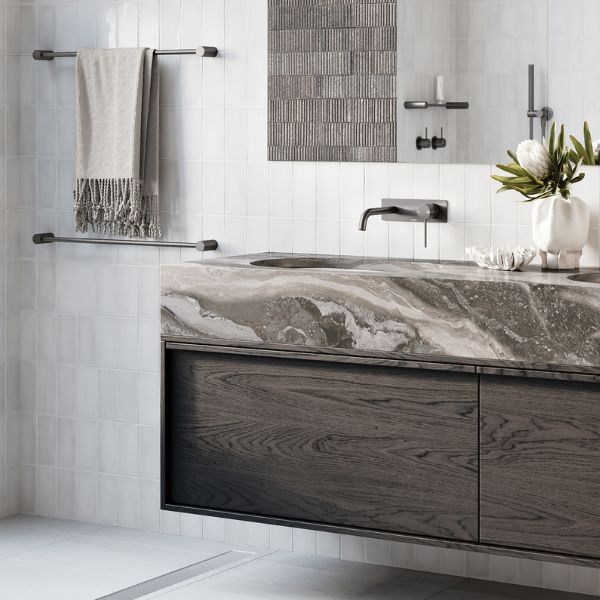 Phoenix Vivid Slimline Wall Basin/Bath Set 230mm Curved - Brushed Carbon