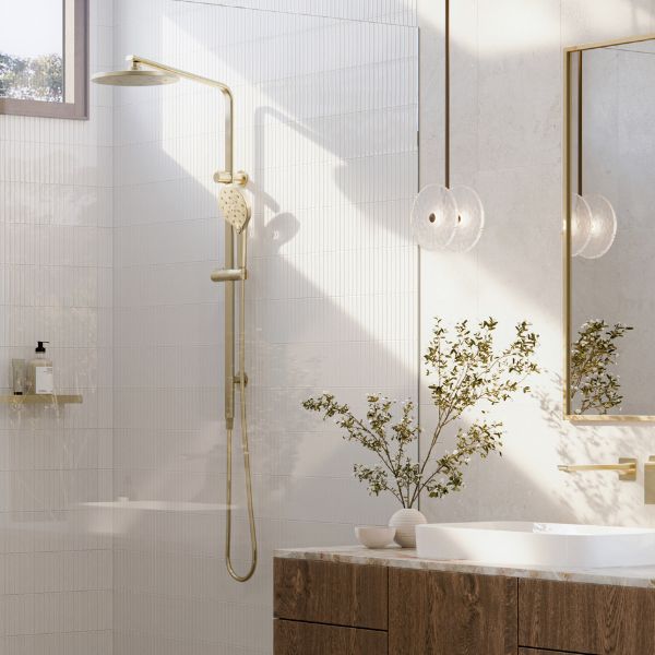 Phoenix Tapware Oxley Twin Rail Shower Brushed Gold