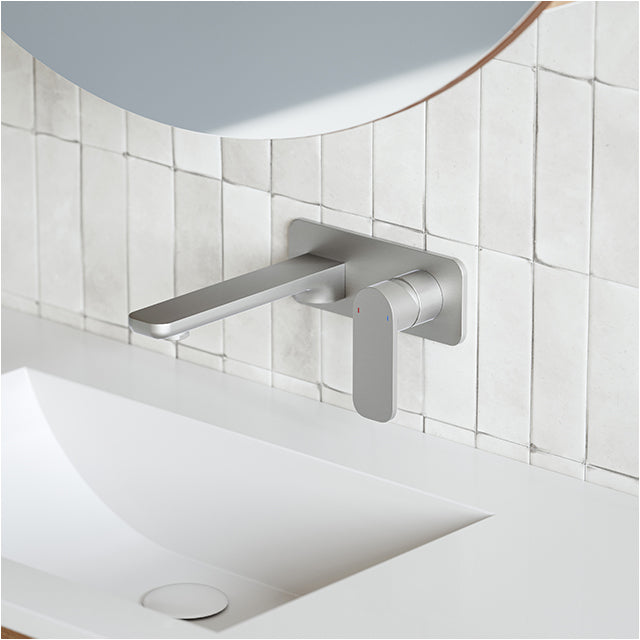 Caroma Luna Lead Free Wall Basin/Bath Mixer Brushed Nickel