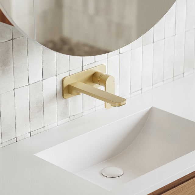 Caroma Luna Lead Free Wall Basin/Bath Mixer Brushed Brass