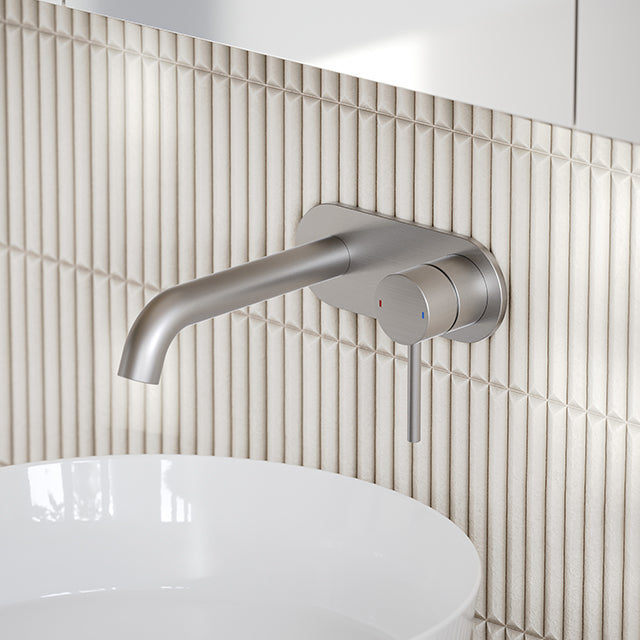 Caroma Liano II Lead Free Wall Basin/Bath Mixer Plate Set Brushed Nickel