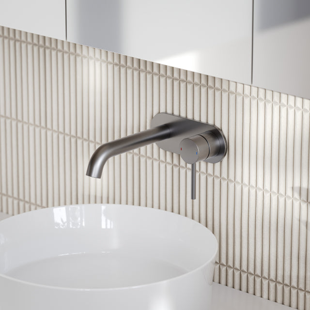 Caroma Liano II Low Lead Wall Basin/Bath Mixer Plate Set Gunmetal