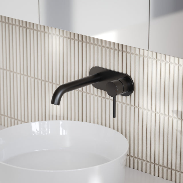 Caroma Liano II Lead Free Wall Basin/Bath Mixer Plate Set Matte Black