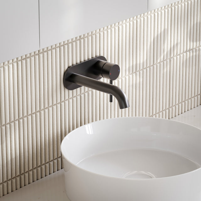 Caroma Liano II Lead Free Wall Basin/Bath Mixer Plate Set Matte Black