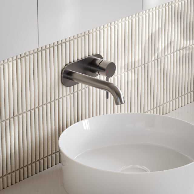 Caroma Liano II Low Lead Wall Basin/Bath Mixer Plate Set Gunmetal