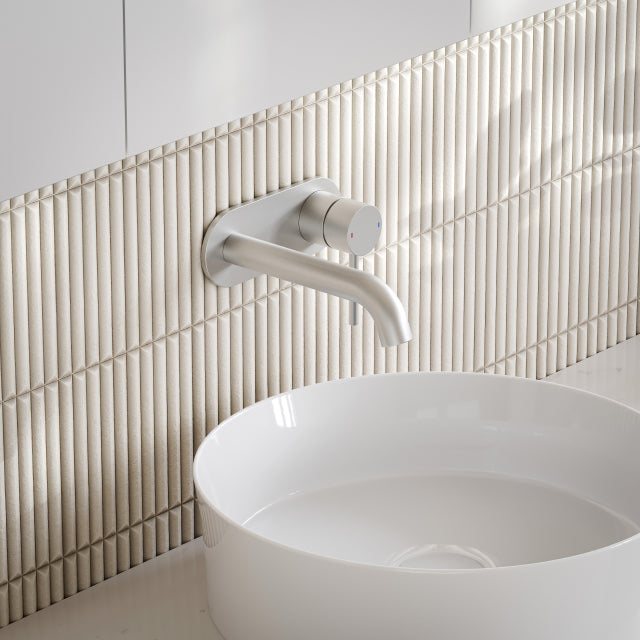 Caroma Liano II Lead Free Wall Basin/Bath Mixer Plate Set Brushed Nickel