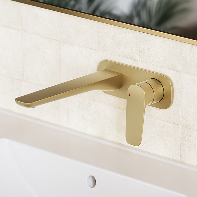 Caroma Contura II 180mm Wall Basin/Bath Mixer - Brushed Brass