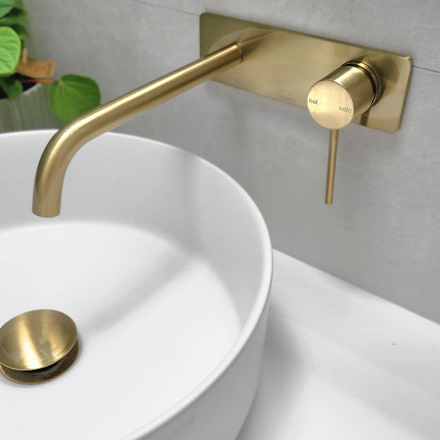 Phoenix Vivid Slimline SwitchMix Wall Basin Set 180mm Curved-Brushed Gold