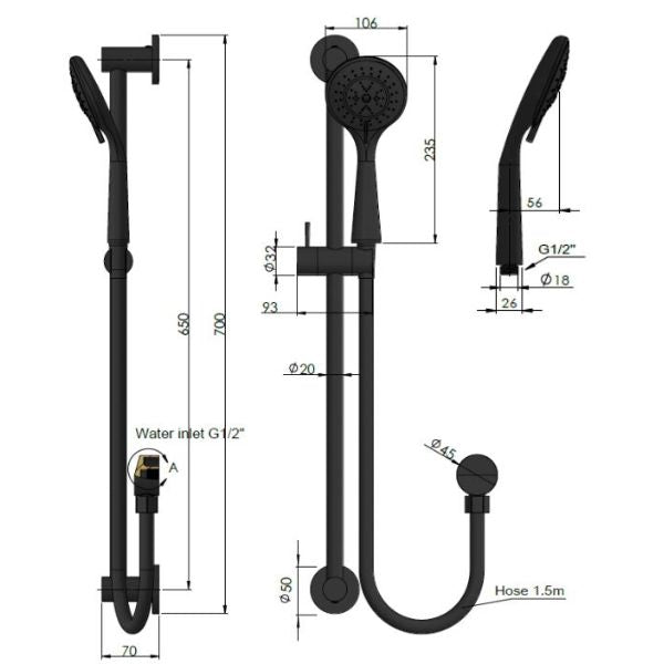 Meir Round 3 Function Rail Shower Matte Black