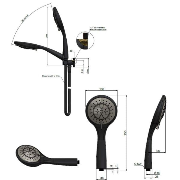 Meir Round 3 Function Hand Shower on Swivel Bracket Tiger Bronze