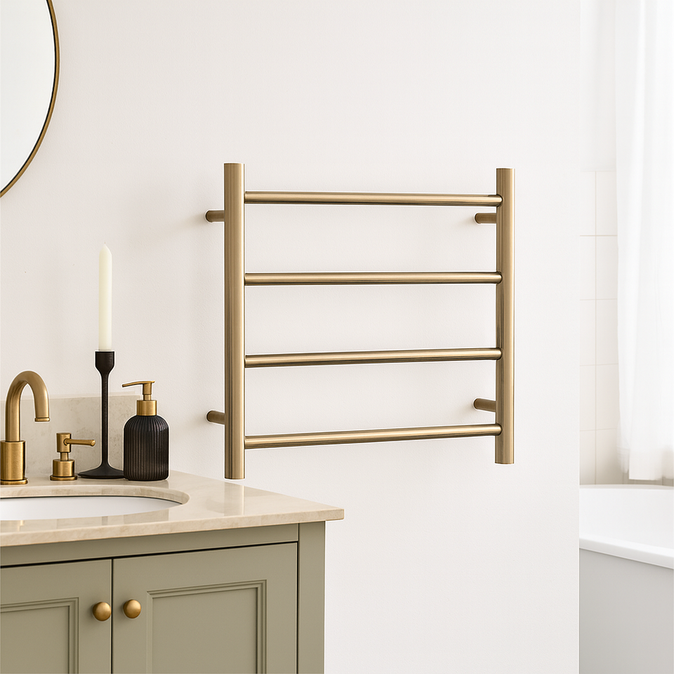 Thermogroup 4 Bar Thermorail Round Heated Towel Ladder 550mm - Brushed Brass