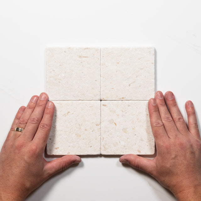 Tumbled White Natural Limestone Square Tile 100mm x 100mm