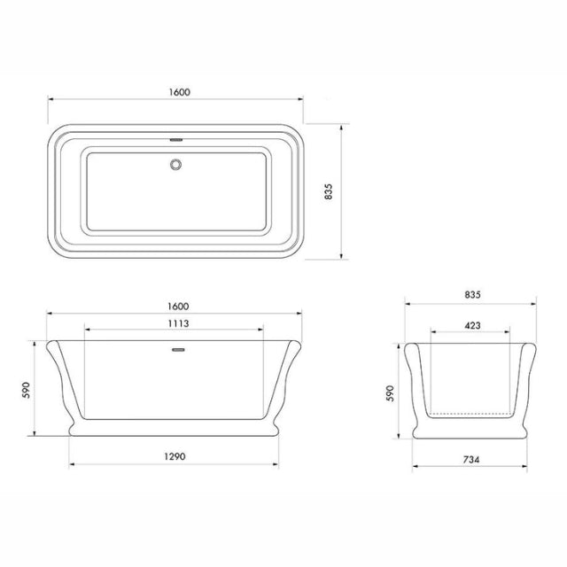 Turner Hastings Kirkham 160 TitanCast Bath with Overflow - Satin Silk