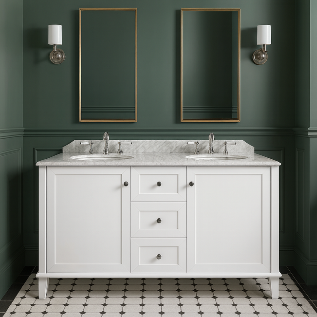 Turner Hastings Coventry 150x56 Double Vanity with marble top in heritage style bathroom