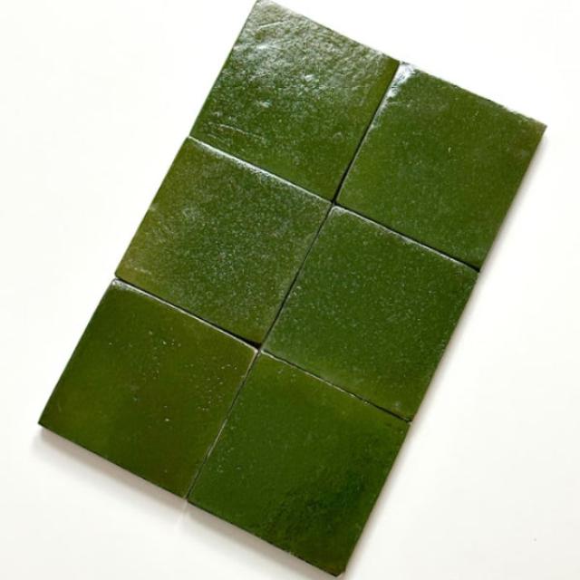 Green Evelyn Handmade Zellige 100 x 100 x 12mm