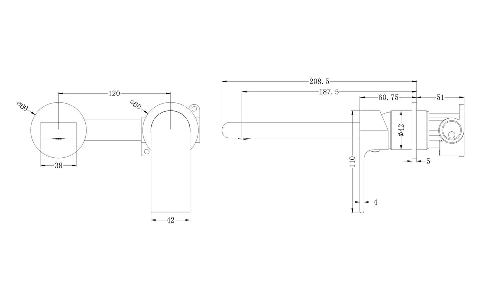 Nero Bianca Wall Basin/Bath Mixer Separate Back Plate 187mm Chrome