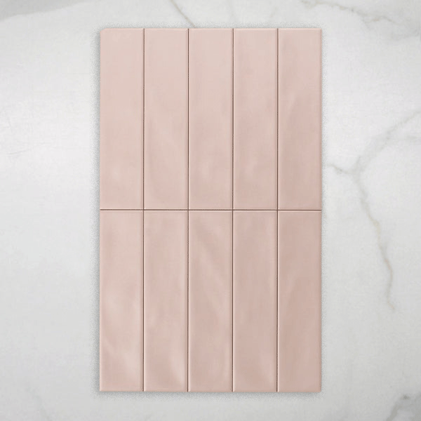 Whitehaven Pink Wavy Satin Ceramic Subway Tile 68x280mm online at The Blue Space