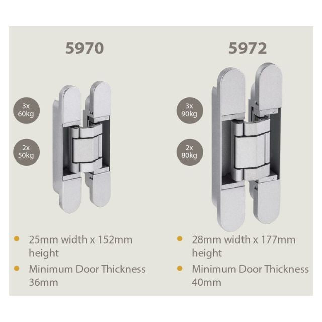 Zanda 3D Adjustable Concealed Hinge 60KG Stainless Steel