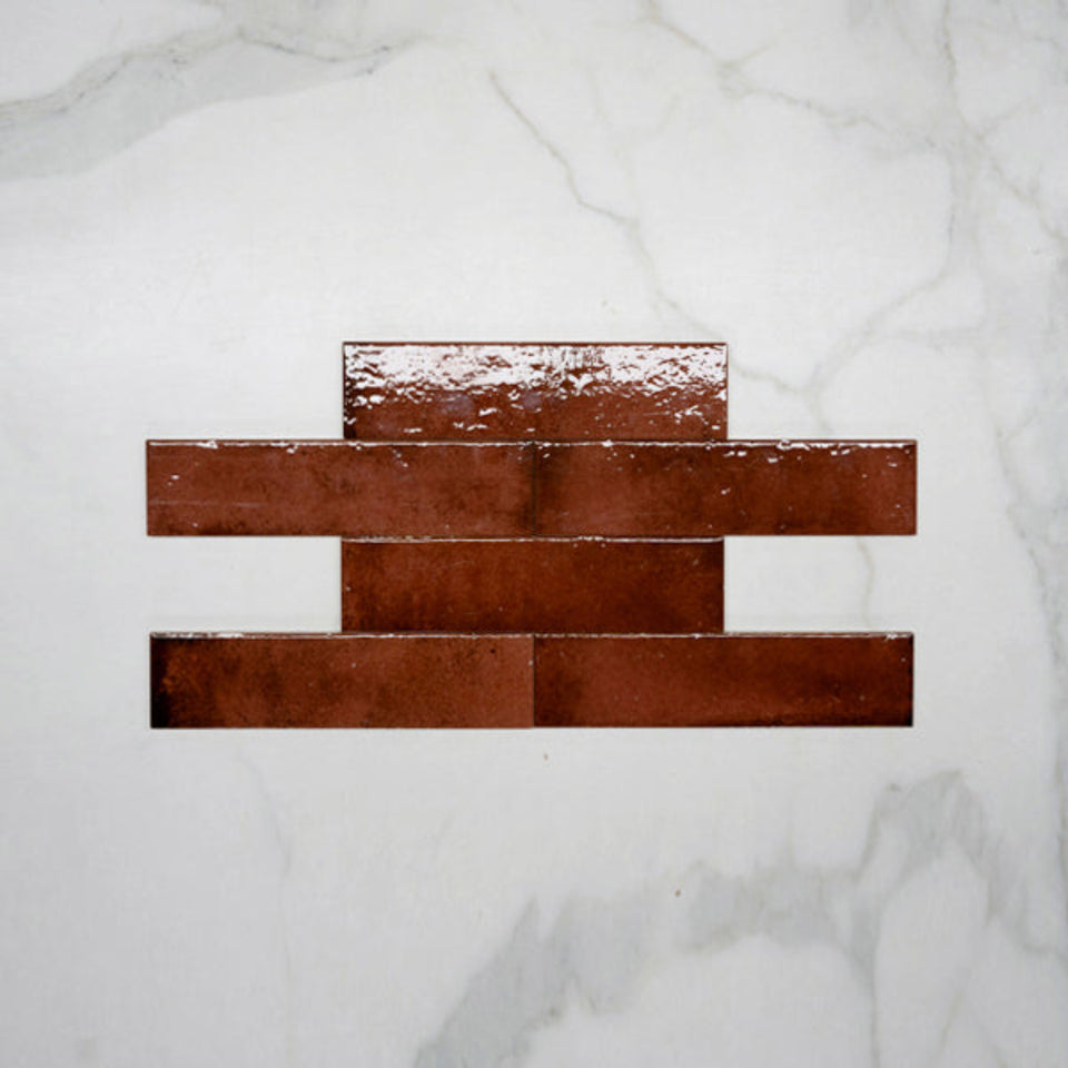 Antique Red Andrea Subway Tile Textural Gloss 75 x 300 x 8mm Italian Porcelain