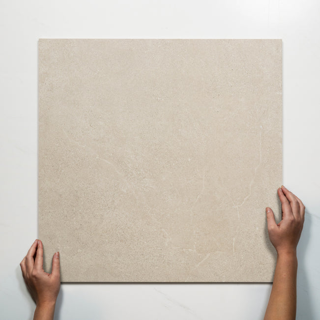 Single With Hand Ardenne Grey Travertine Look Porcelain Tile P4 600×600mm TURGR4 - The Blue Space