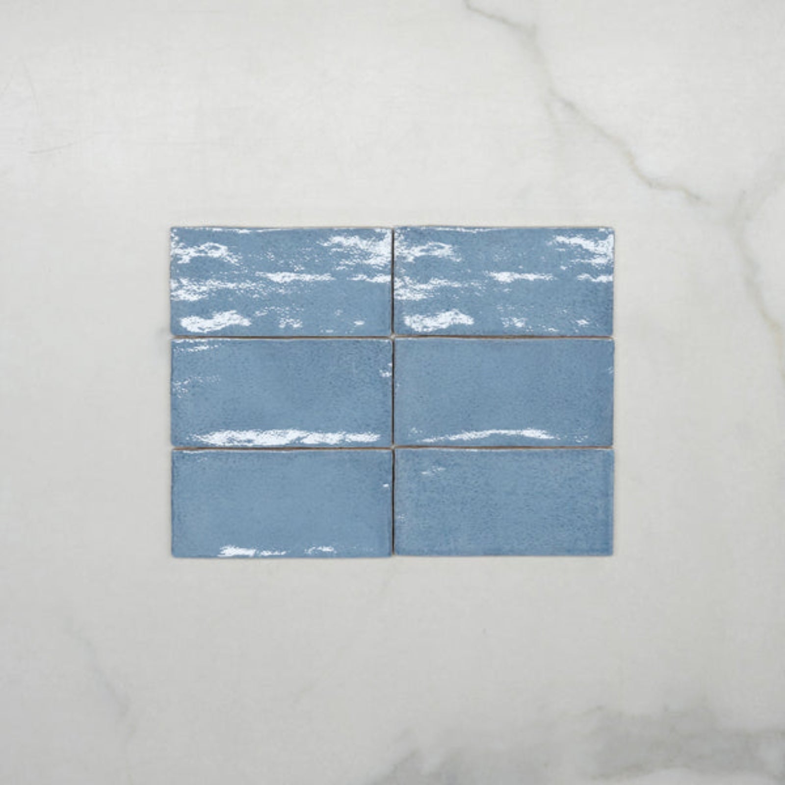 No Hand Ash Blue Dianna Hand Made Subway Tile 75 x 150 x 9mm Spanish Ceramic  - The Blue Space