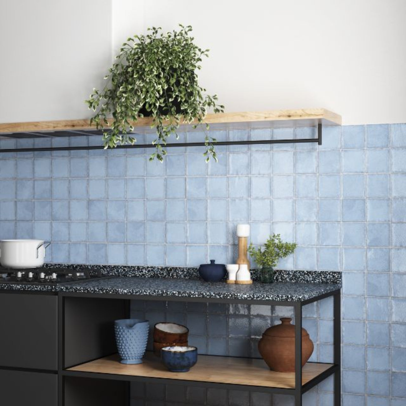 Lifestyle Ash Blue Dianna Zellige Tile 100 x 100 x 9mm Spanish Ceramic  - The Blue Space