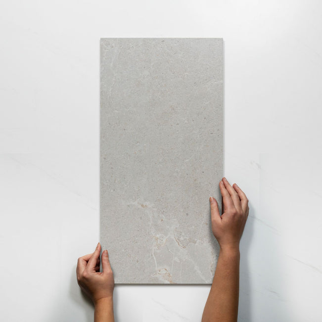 Single WIth Hand Auralis Warm Grey Honed Porcelain Tile 300 x 600mm 36ARDLGH - The Blue Space