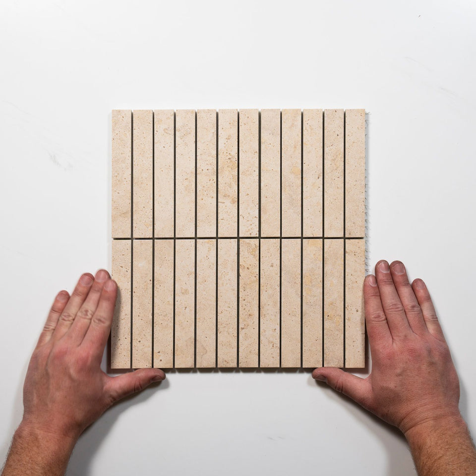 Avorio Cream Travertine Look Matte Porcelain Kit Kat Mosaic Tile