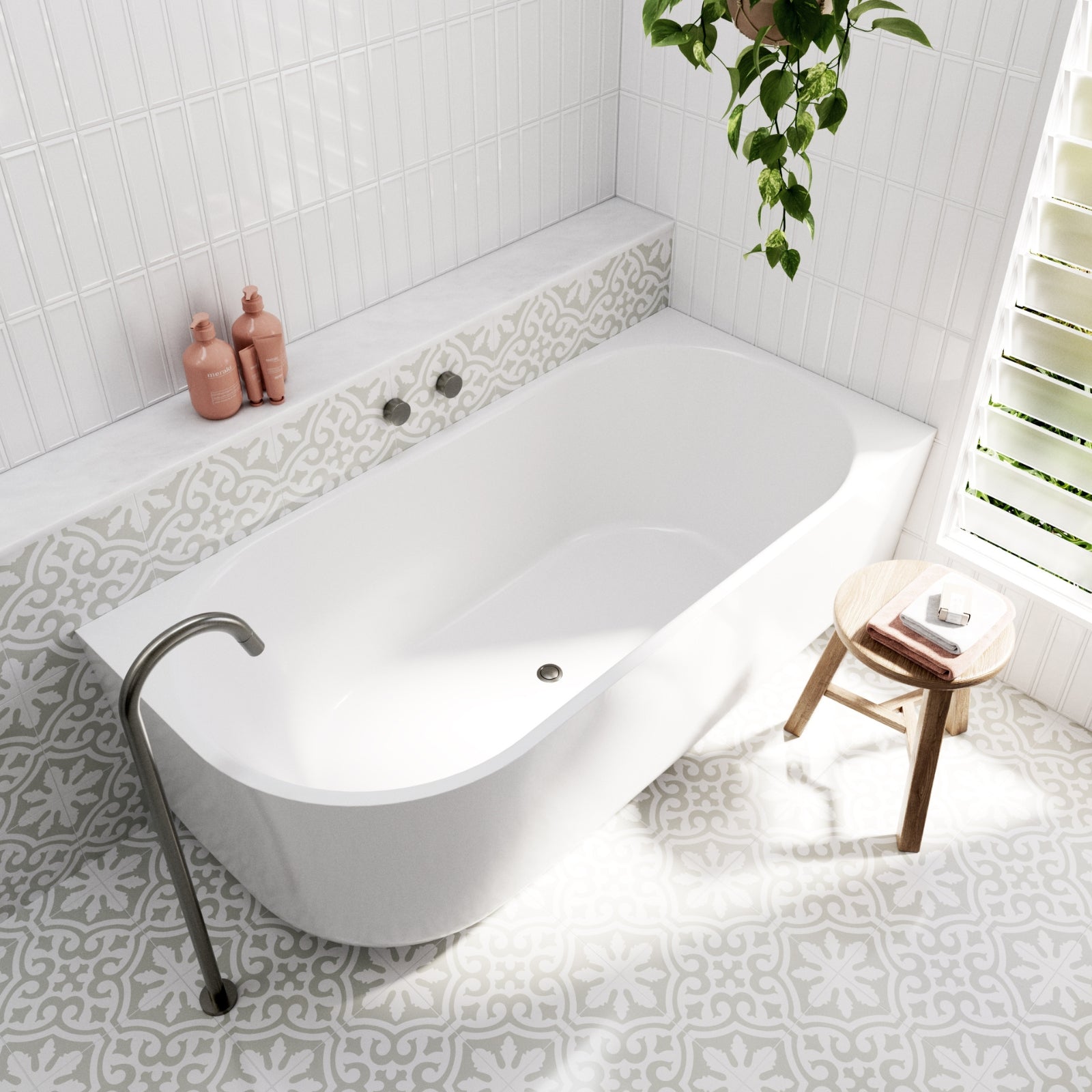 Lifestyle 1 Bao Elegant 1700mm Back to Corner Bath - Matte White - Left Hand Corner BAO200217LM - The Blue Space
