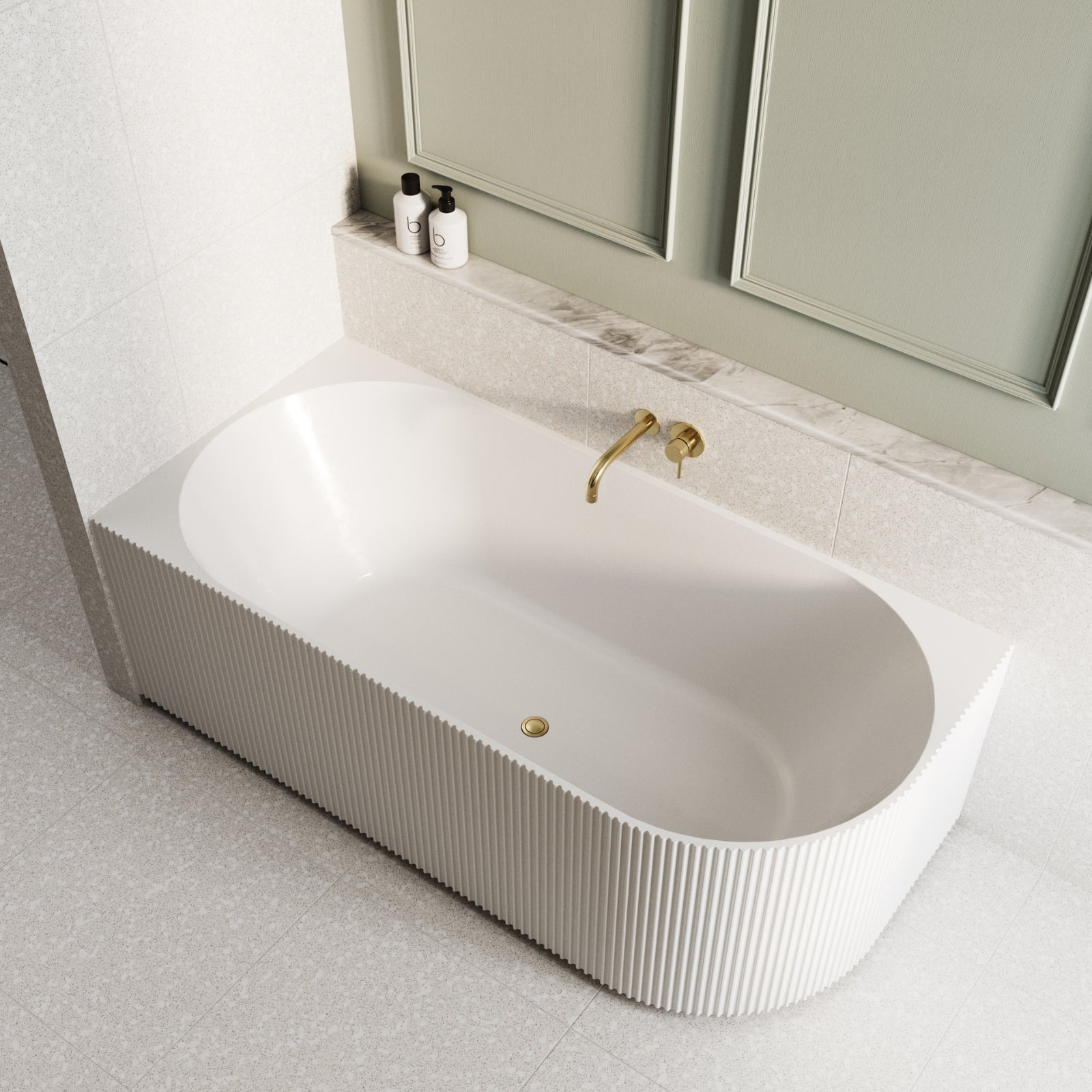 Lifestyle 2 Bao Fluted 1500mm Back to Corner Bath - Matte White - Left Hand Corner BAO100215L - The Blue Space