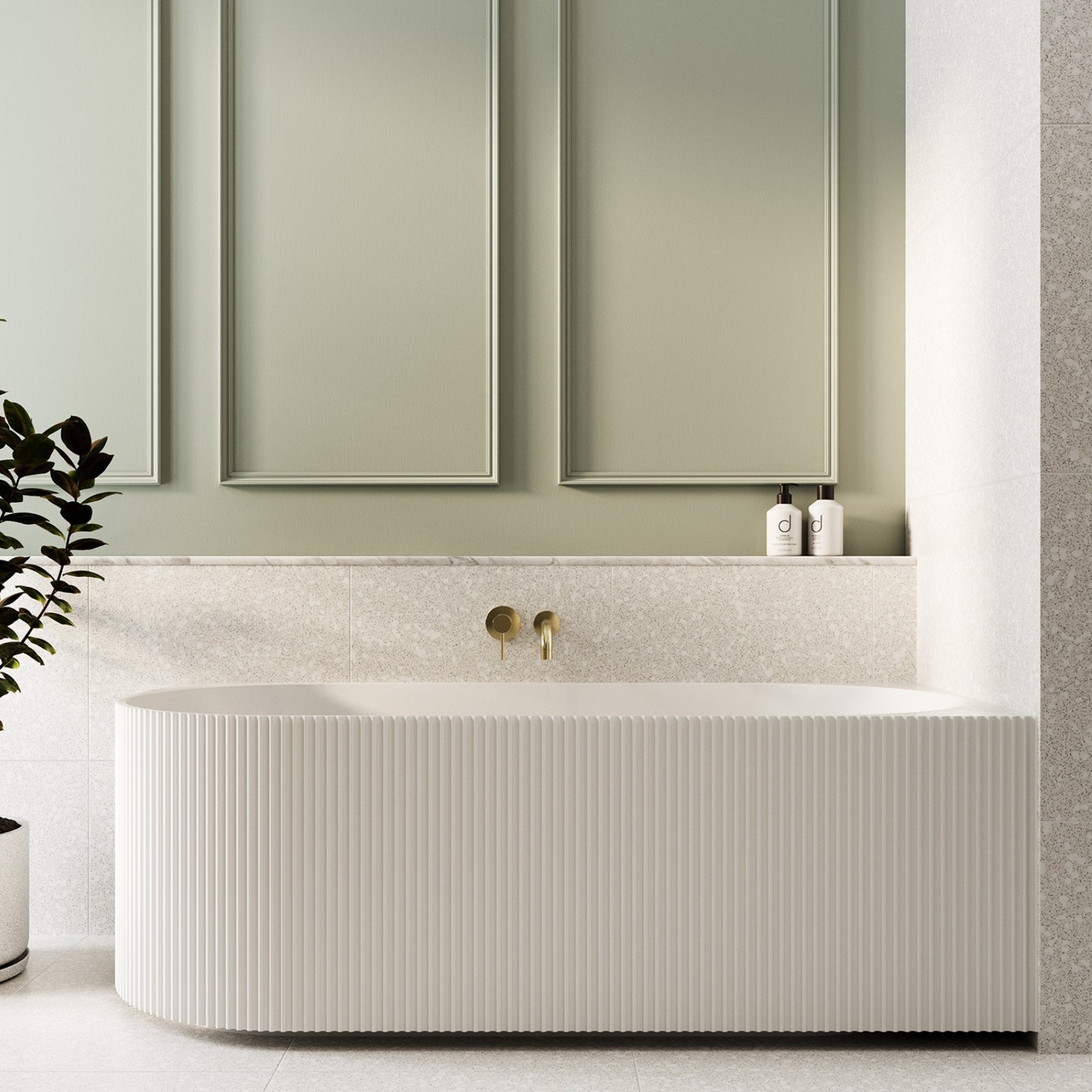 Lifestyle 1 Bao Fluted 1700mm Back to Corner Bath - Matte White - Right Hand Corner BAO100217R - The Blue Space