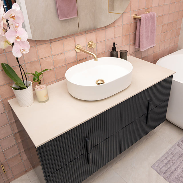 Lifestyle Bao Pill 500mm Above Counter Basin in Matte White - The Blue Space